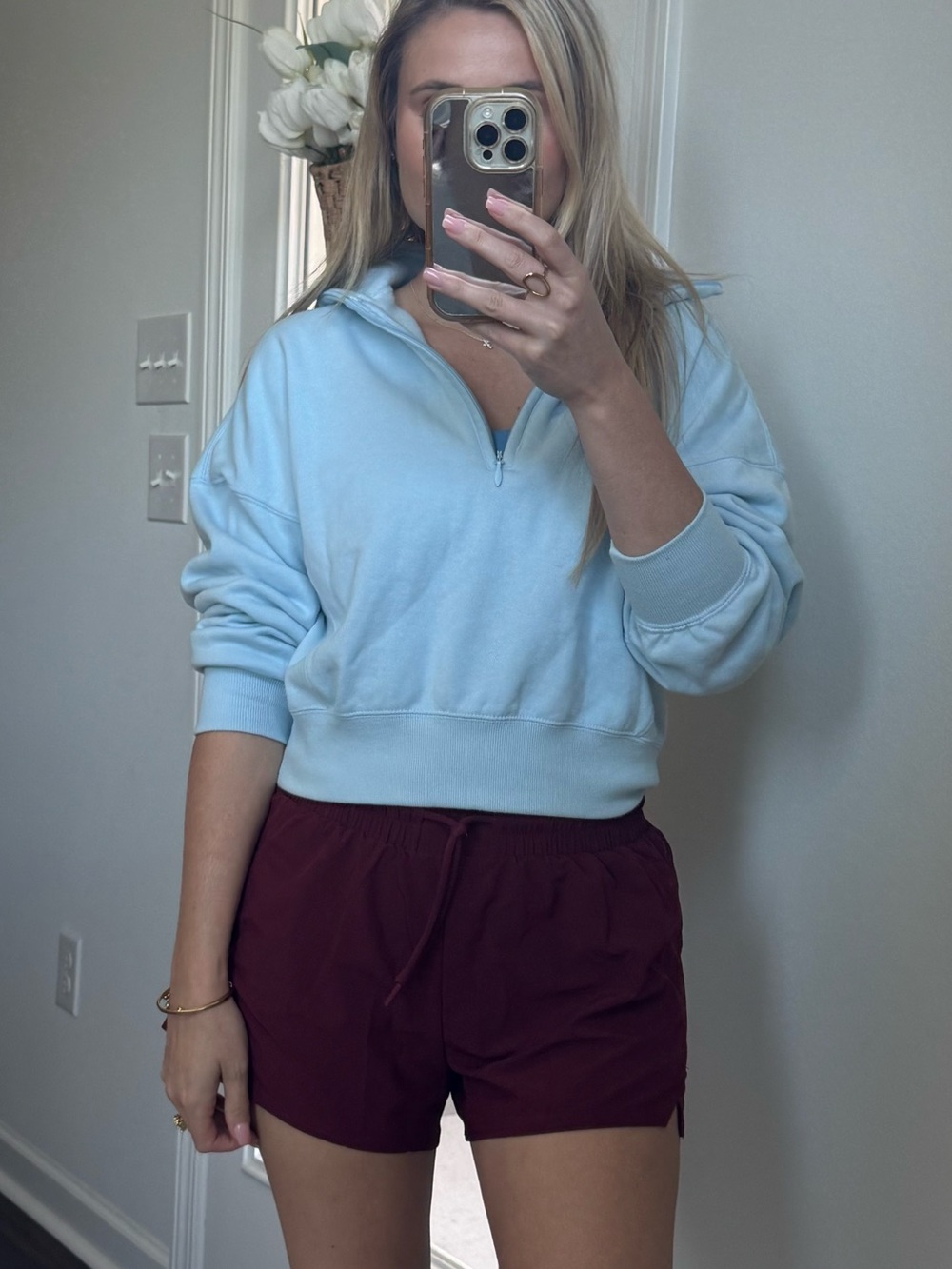 Reflex Light Blue Quarter-Zip Cropped Hoodie - Picture 11 of 11
